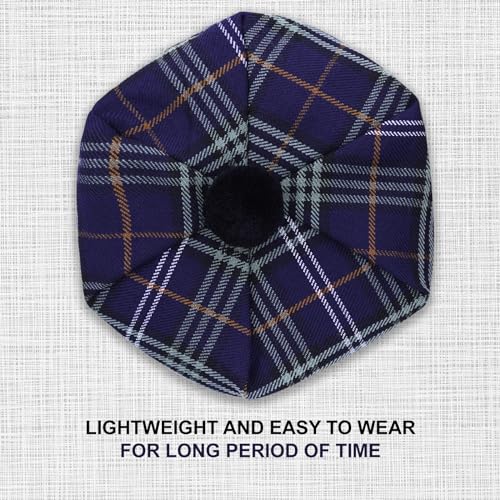 Image of Scottish Tam O' Shanter Hat Tartan Bonnet Pom Pom Wool Flat Cap One Size