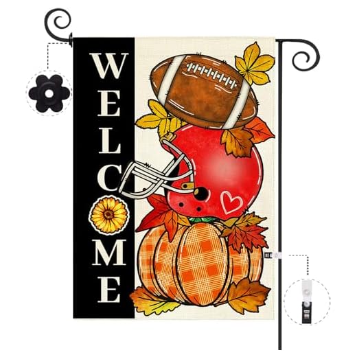 Baccessor Fall Football Welcome Garden Flags 12 x 18 Inch Vertical Double Sided, Pumpkin Autumn Sports Game Day Flag for Yard Thanksgiving Holiday Outside Outdoor Seasonal Decoration