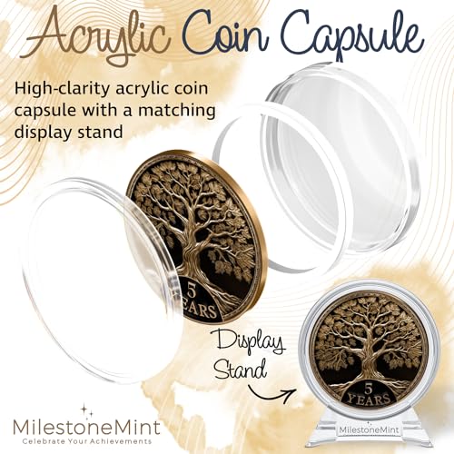 Image of MilestoneMint 5 Year Sobriety Coin Tree of Life Gift Set | Anniversary Sobriety Gifts for Men & Women | AA Coins and Medallions with Token Capsule, Stand & Card | 3D Texture, Recovery AA Chips