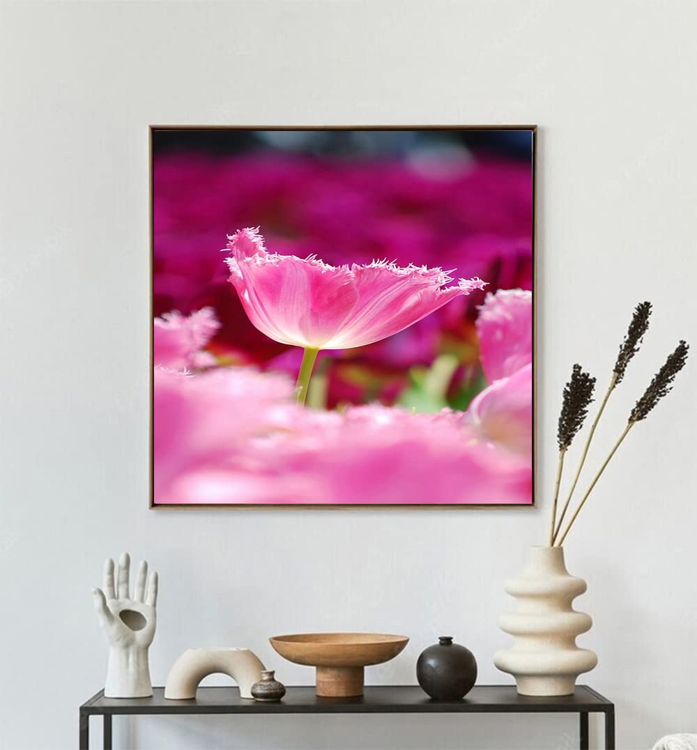 VERRE ART Printed Framed Canvas Painting for Home Decor Office Wall Studio Wall Living Room Decoration (14x14inch Wooden Floater) - Tullips