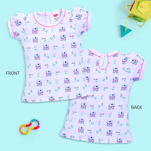Image of LuvLap Baby Girls Regular Fit 100% Cotton Half Sleeves Girls Top Pack of 5