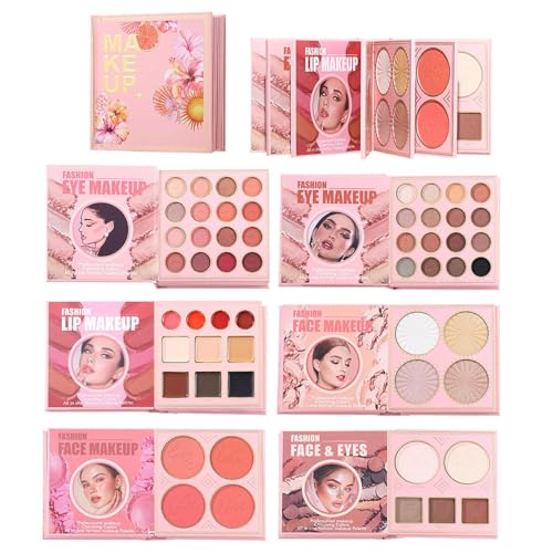 Paleta de maquillaje facial con colorete e iluminador de brillo