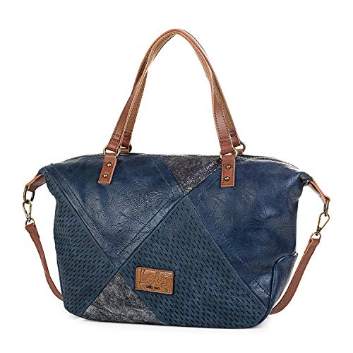 Lois - Bolso de Mujer Grande Tipo Shopping. Doble Asa y Bandolera. Ideal para Paseo Compras o Viaje. Cuero PU Metalizado. Amplio Cómodo y Resistente. Diseño y Marca. 96447, Color Azul