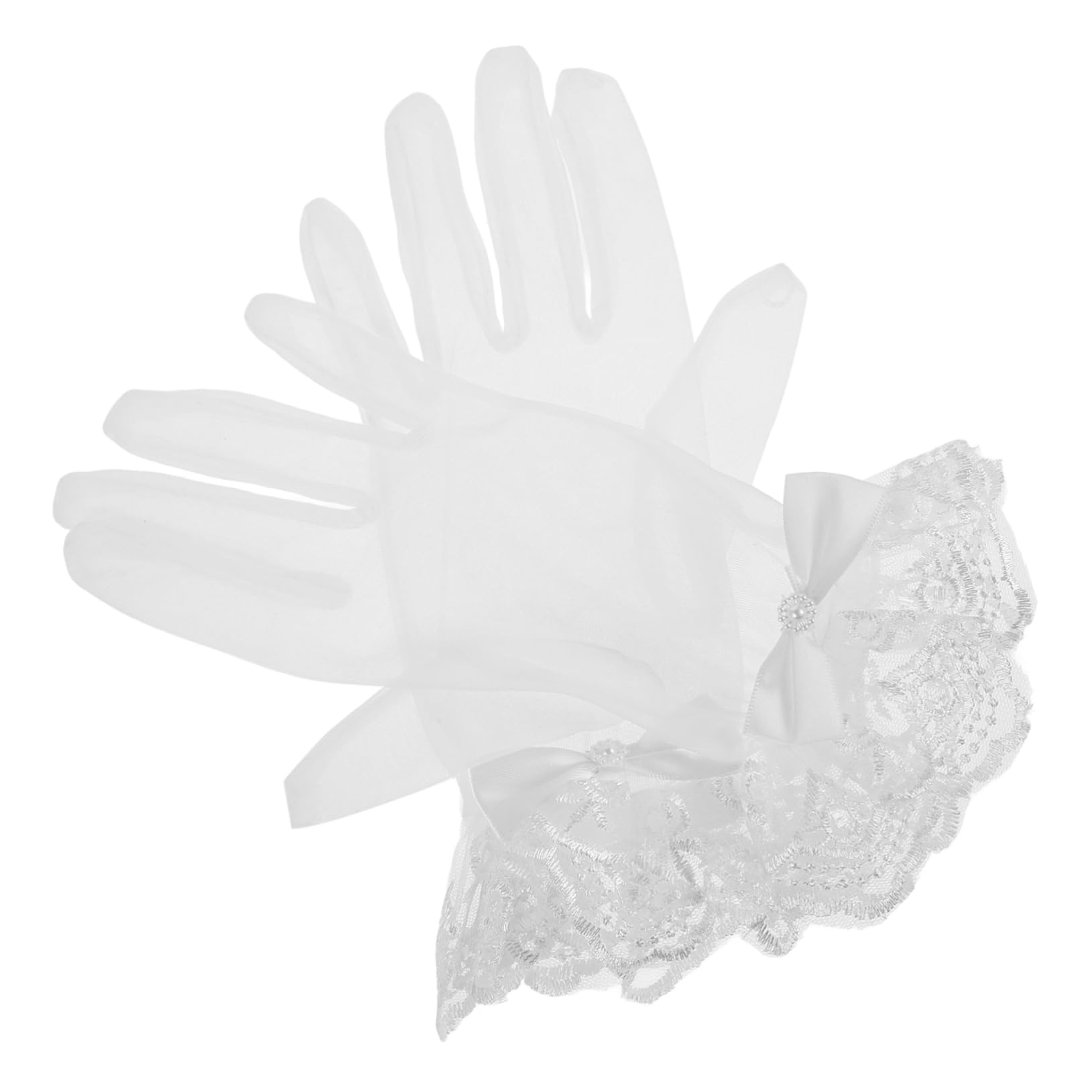 FRCOLOR 2 Pairs White Lace Women Gloves Short Bridal Accessory Wedding Party Banquet Tea Party Supplies