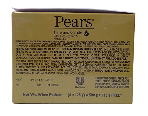 Image of Pears Soap, Pure and Gentle, 5 x 125g Promo Pack