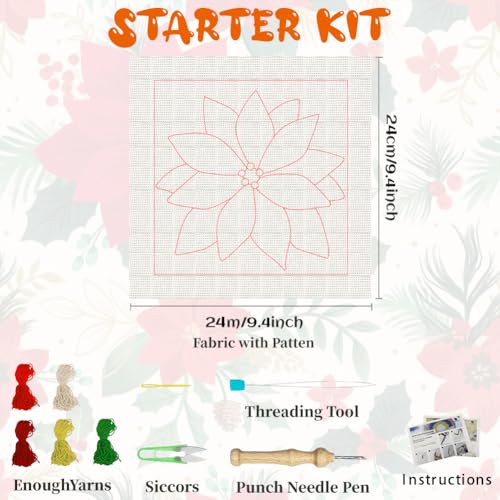 Image of BEUNITONE Punch Needle Kit for Beginners Adults Easy Craft Needlepoint Embroidery Kit for Adults with Instruction Hoop Tufting for Coaster DIY Making, Art Craft Supplies for Wall Hanging 9.4x9.4 inch