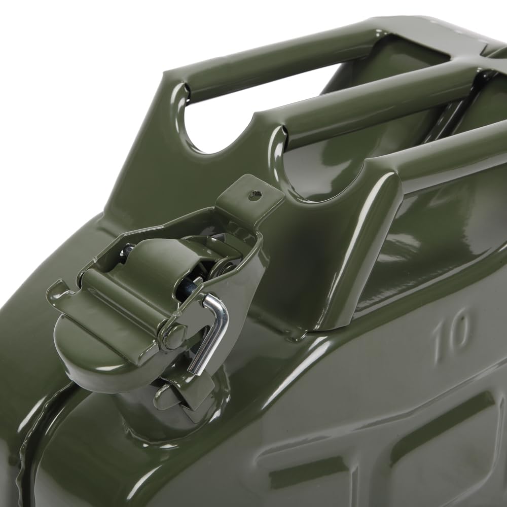 Jerrican Bidon Essence 10L Métal avec Bec Verseur, Réservoir Carburant Portable pour Essence, Diesel et Bioéthanol (Vert)