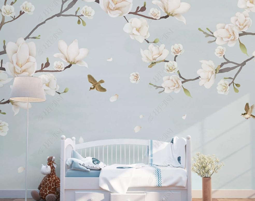 Papier peint intissé magnolia frais 250x175 cm pour décoration murale de salon