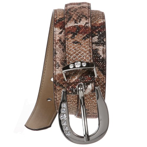 Ladies 1" Python Print Belt with Rhineston Buckle2