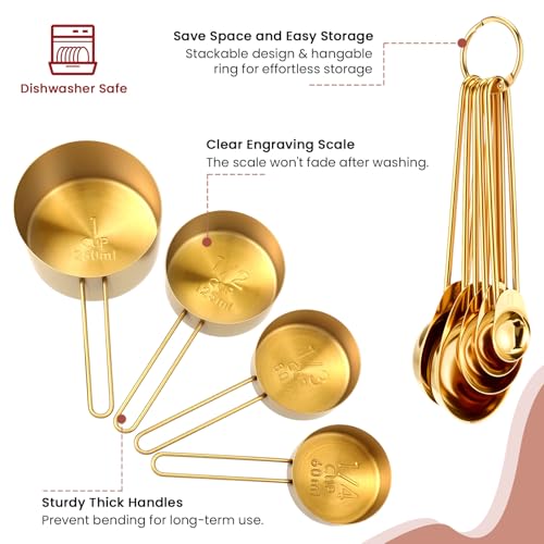 Set 9 piezas vasos y cucharas medidoras acero inoxidable oro miniatura 3