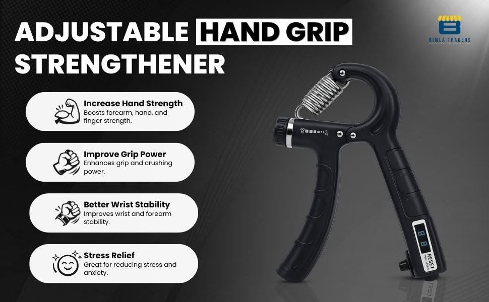Image of Btag Hand Gripper with Counter - Adjustable Grip Strengthener, 100 KG Capacity for Forearm, Wrist & Finger Workout Men & Women (Black)