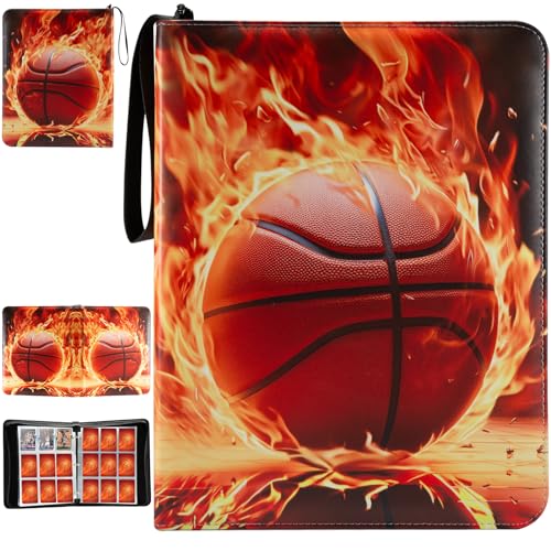 Image of Basketball Card Binder with Sleeves, 900 Pocket Basketbal Card Holder for Trading Cards, 9 Pocket with 50 Removable Sleeves Zipper Book Folder Collector Album 3 Ring Binder Organizer