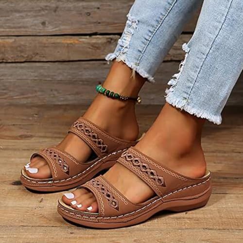 Womens Sandals Dressy Casual Comfortable with Arch Support,Peep Toe Platform Sandals Shoes Womens Orthotic Platform Loop Hollow Wedges Flip Flops Casual Comfy Walking Shoes4