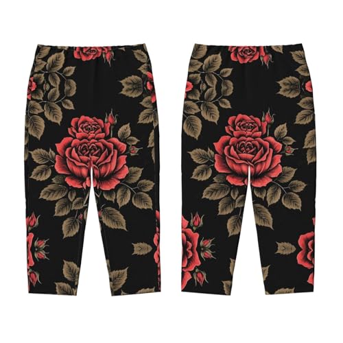 Pajama Pants Pajama Bottoms with Elastic Waistband Sleepwear Lounge PantsRetro Rose Flowers3