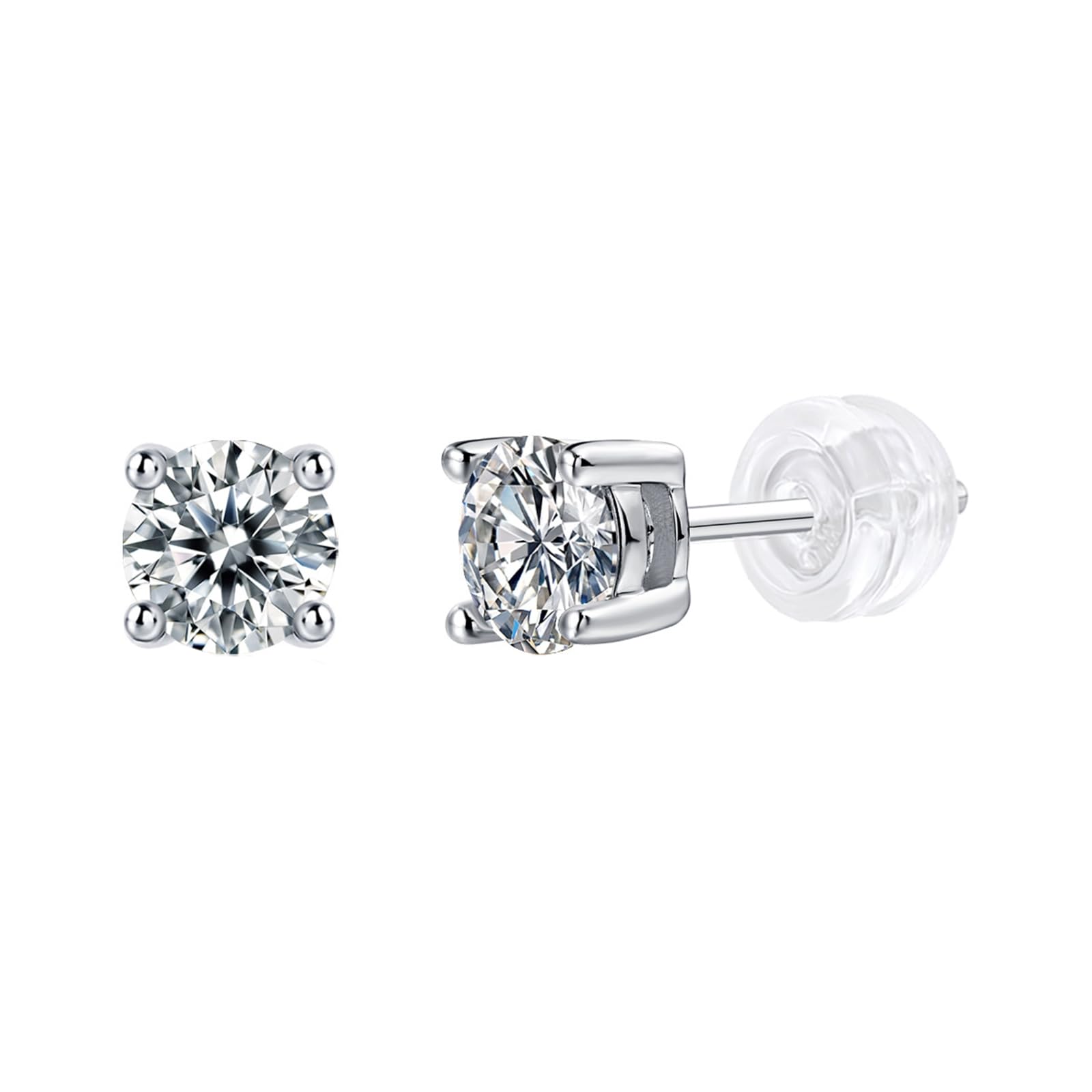 Pendientes de tuerca para mujer, aretes con moissanita redonda de 4 puntas, 0,5 ct/1 ct