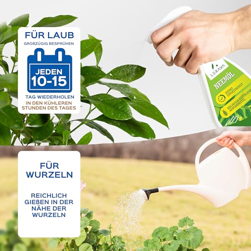 LERAVA Neemöl Spray (700 ml) – Pflanzenpflege mit Emulgator – Natürliches Mittel gegen Trauermücken & Blattläuse – Bio Blattpflege stärkt Pflanzenabwehr – Für Zimmerpflanzen & Garten - Neem Öl
