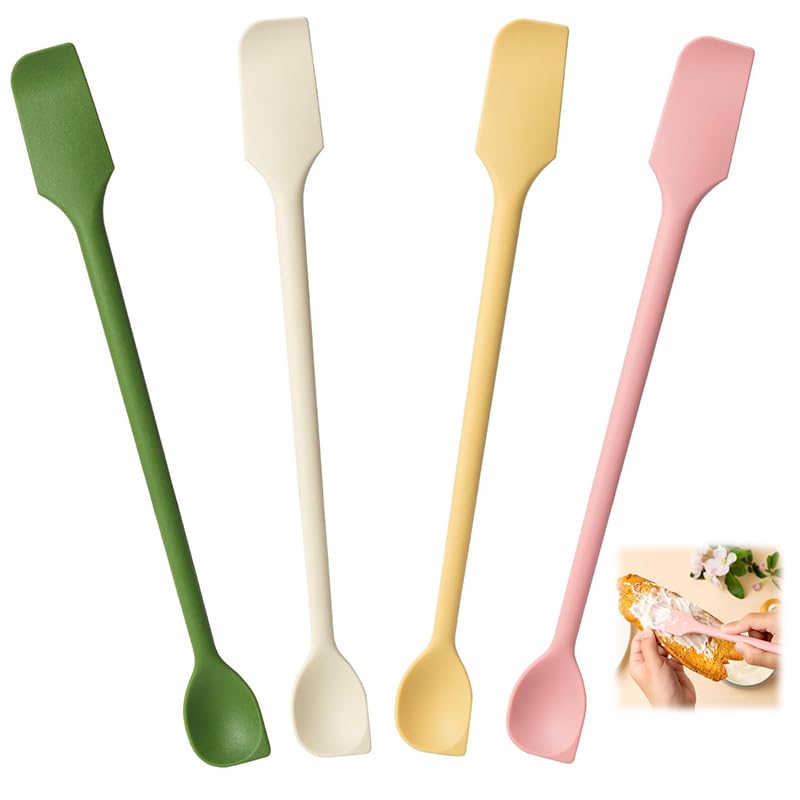 Supvox® Silicone Spatula Set - 4Pcs 10'' Kitchen Mixing Scraper Spatula Set Dual-Head Baking Tools Small Size Spoon Spatulas for Dough, Frosting & Batter, Food, 4 Color Options