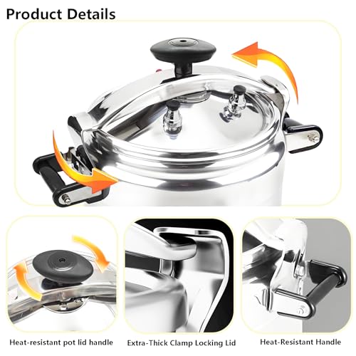 Image of 26 Quart Clamp On Pressure Cooker,Heavy-Duty Aluminum Pressure Cooker with Safety Bar Locking Lock, 2 ValvesrFast Cooking,for All Stovetops (Induction Compatible), for Family or Commercial