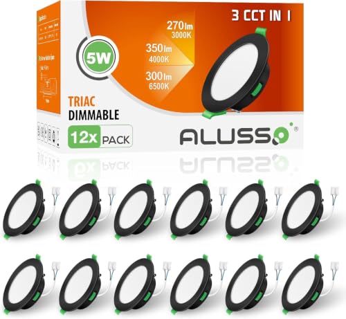 ALUSSO LED Downlight Ceiling 5W 350LM Dimmable 3CCT Black 12 Pack