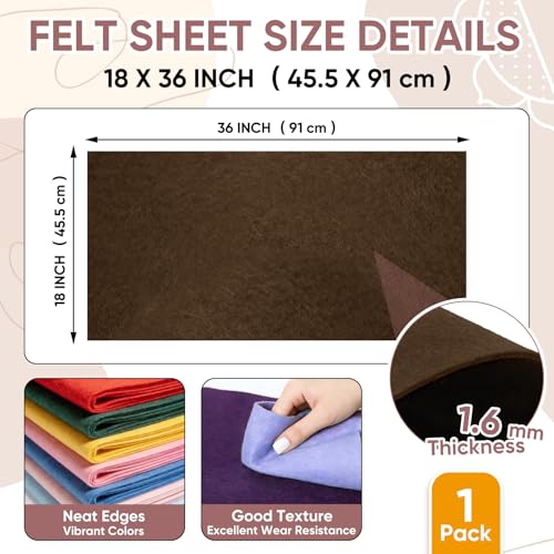 Image of Soft Felt Fabric Sheet 18 inch x 36 inch, 1.6mm Acrylic Craft Felt, Dark Brown | Soft Thick Felt by The Yard, Large Precut Sheet, Nonwoven Fabric for Sewing DIY Crafts, Classroom & Home Decor