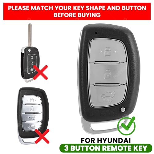 Image of Metal Silicon Key Cover Compatible with Hyundai Creta i10 Grand i20 Elite i20 Active Xcent Verna 4s, Tucson Elantra Grand i10 Nios 3 Button Smart Key Special Feature Visible in Low-Light