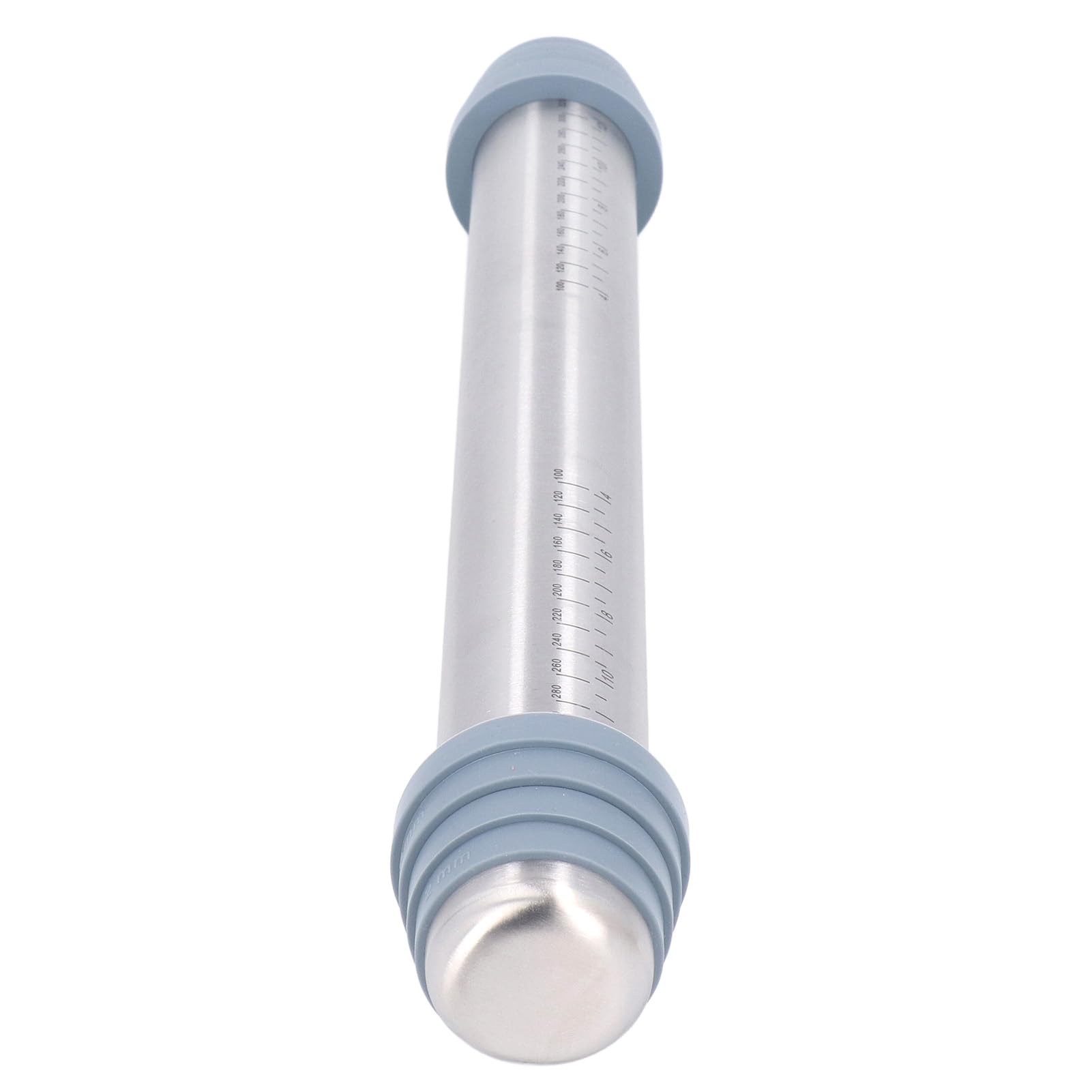 Rodillo de masa de acero inoxidable con 4 anillos guía de silicona, 42 x 5,5 cm, antiadherente, antideslizante, control de grosor uniforme, herramienta esencial para hornear pasteles perfectos