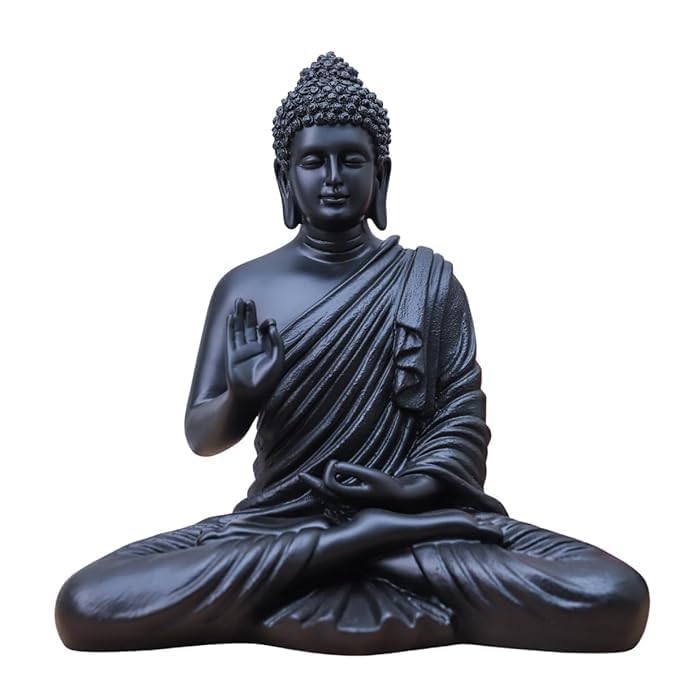 Image of Beautiful Sitting Buddha Idol Statue for Home & Garden Living Room | Healing Spirit Blessing Buddha Statue - 15 Inch Size (Dark Black)