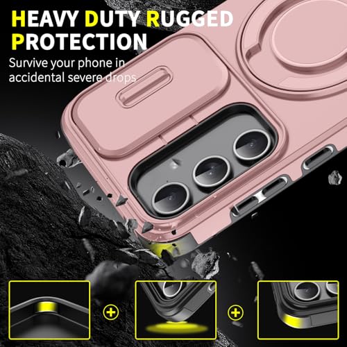 Anlalish Capa compatível com Samsung Galaxy S25 FE com suporte, capa de telefone resistente à prova de choque para Samsung S25 FE com capa de câmera (rosa)