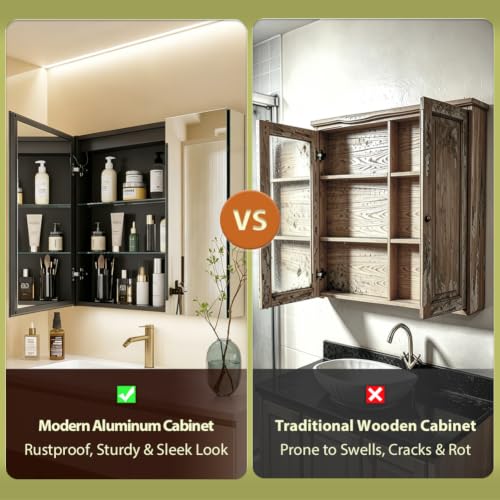 Image of 30*28 inch Two-door Aluminum LED Lighted Bathroom Medicine Mirror Cabinet