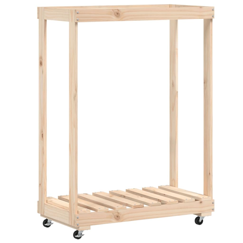 Generico Portalegna con Ruote 76,5x40x108 cm Legno Massello di Pino,Casa e Giardino,Accessori caminetti e stufe a Legna,Porta Legna,Marrone,7.09 kg,832325
