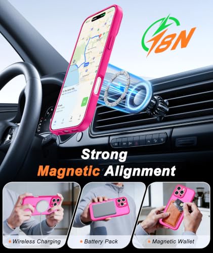 Image of FNTCASE for iPhone 16 Pro-Max Case: Translucent Hot Pink Fit for MagSafe