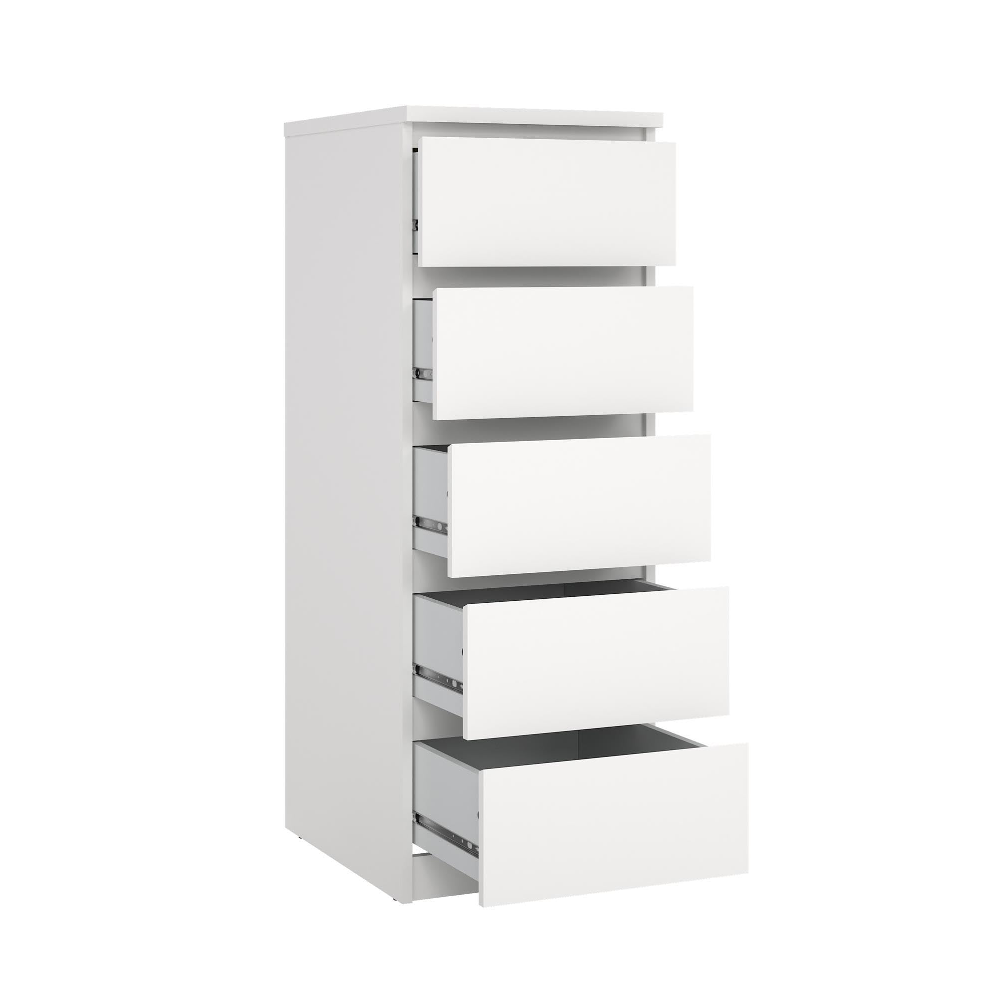 Cómoda, Cajonera Dormitorio SIL White con 5 Cajones,Color Blanco, 41 x 50 x 112 cm