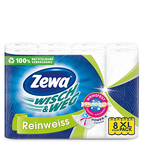 Foto von Zewa Wisch und Weg Küchenrollen Reinweiss, saugstarke Wischtücher in hellem Weiß, 6 x 8 Rollen, 6er Pack (48 x 45 Blatt)