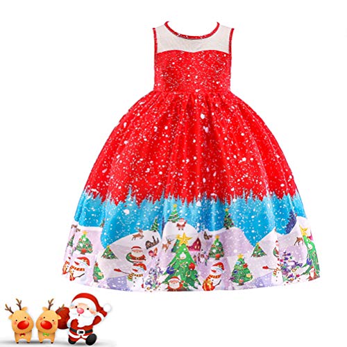 Amosfun Kerst Tutu Jurk Prinses Jurk Ronde hals Katoen Kerstmis Cosplay Fotografie Props Kerstvakantie Feestdecoratie voor Meisjes (Maat 140cm) - Afbeelding 8