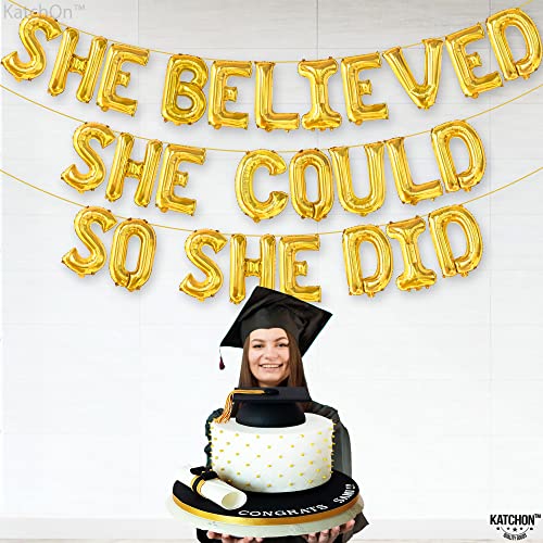 Image of KatchOn Gold She Believed She Could So She Did Balloons - 16 Inch | Congrats Balloon for Congratulations Decorations | Graduation Balloon for Graduation Decorations 2026, Congrats Grad Decorations