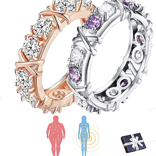 Moissanite Magnetology Lymphvity Ring, Magnetic Rings for Women Weight Loss, Magnetic Zircon Shaping Cross Full Moissanite Diamond Ring, Unclog Bloodstream and Lymph Nodes (9, Rose Gold+Purple)