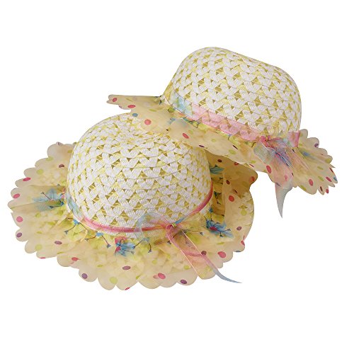 Girls Sunflower Straw Tea Party Hat Set (8 Pcs, Assorted Colors)