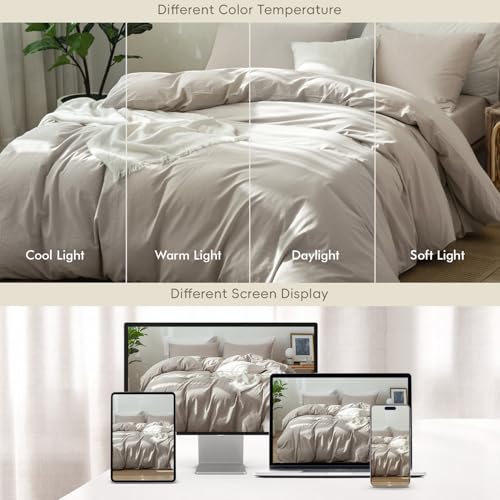 Image of MooMee Bedding Duvet Cover Set 100% Washed Cotton Linen Like Textured Breathable Durable Soft Comfy (Heathered New Natural Linen, Twin 68 inchx90 inch)