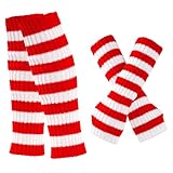 phnydreg Red and White Striped Leg Warmers Fingerless Gloves Socks for Women Girls Halloween Cosplay Costume Party (Red and White, One Size)