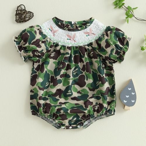 Baby Girls Jumpsuit Casual Striped/Camouflage Print Duck Embroidery Short Sleeve Newborn Romper2