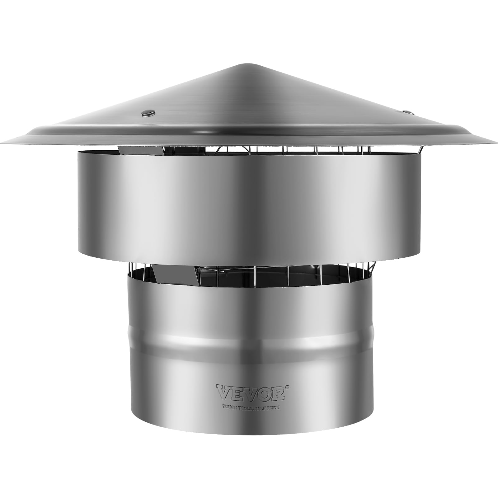 VEVOR Tappo per Camino Rotondo Diametro 150 mm Comignolo Canne Fumarie da Tetto in Acciaio Inox Base Rotondo Accessori Inclusi, Coperchio Comignolo per Camino 300 x 300 x 220 mm Antipioggia da Esterno