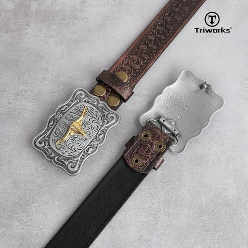 Men Western Cowboy Cowgirl Belt Western Buckle Floral Engraved Leather Belt2