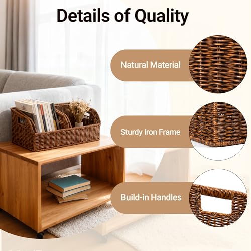 Image of Brownlily Wicker Pantry Storage Baskets with Chalkboard,Handwoven Baskets for Organizing with Built-in Handles, All-Purpose Storage Bins for Shelves, Laundry Room, Brown - Double Set Bundle (6-Piece)