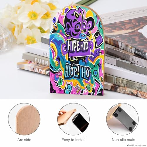 Sujetalibros de graffiti madera resistente y base estable 5