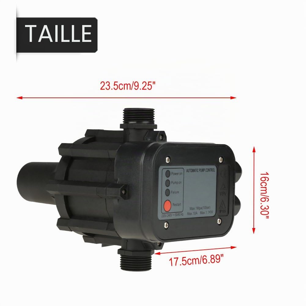 Pompe à Eau Auto-amorçante avec Contrôleur de Pression Automatique, 220V, Noir