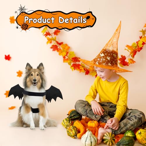 Binlava Halloween Kostüm Hund Fledermaus Flügel, Hundekostüm mit Kürbisglocke, Einstellbar Haustier Fledermaus Kostüm, Niedlich Haustier-Cosplay-Dekorationen für Kleiner Hunde Halloween-Party(M)