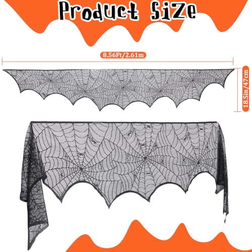 GORGECRAFT 103x18 Inch Halloween Fireplace Scarf Decoration Black Polyester Lace Spider Web Large Mantel Cover Garland Cobweb Table Cloth Placemats for Home Party Thanksgiving Festive Indoor Supplies - Image 2