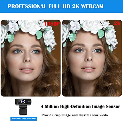 Webcam with Microphone for Desktop, Camera Computer 2K/4MP/1440P,USB Plug & Play Web Camera with Privacy Shutter and Tripod for YouTube, Skype, Video Calls, Studying, Conference, Games