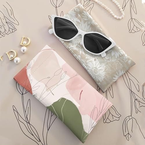 Image of 2 PCS Glasses Case Eyeglass Sunglasses Pouch Squeeze Portable Bag Soft Leather with Cleaning Cloth Women Men Girls