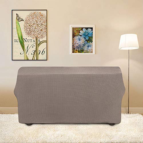 Image of Easy-Going Stretch Loveseat Slipcover 1-Piece Sofa Cover Furniture Protector Couch Soft with Elastic Bottom for Kids Polyester Spandex Jacquard Fabric Small Checks (Loveseat, Taupe)